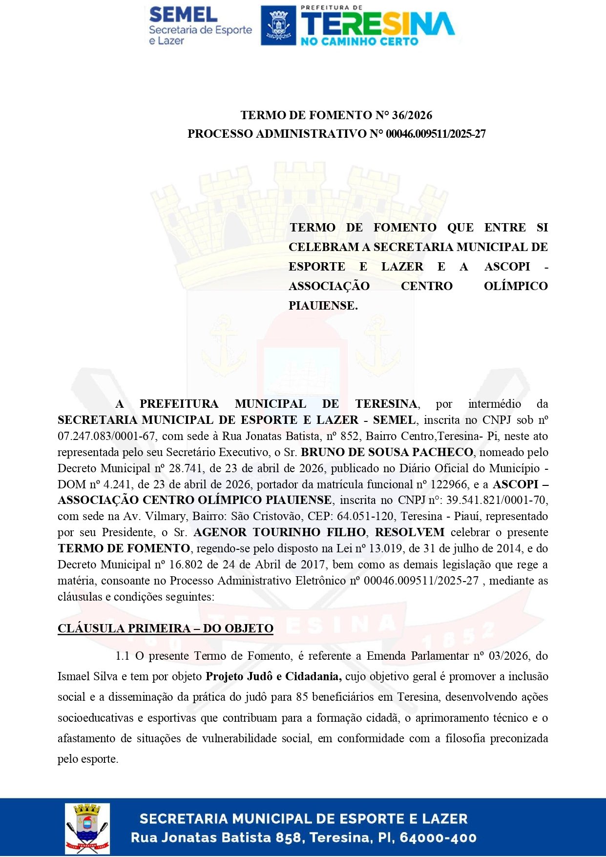 Pagina 1 do Termo de Fomento